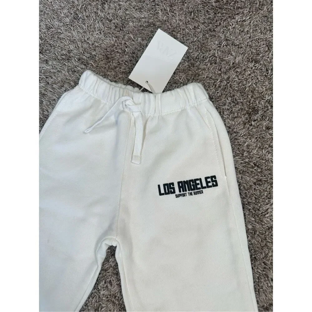 NWT zara baby toddler boy 3 years Raised Text jogger pull on sweatpants white